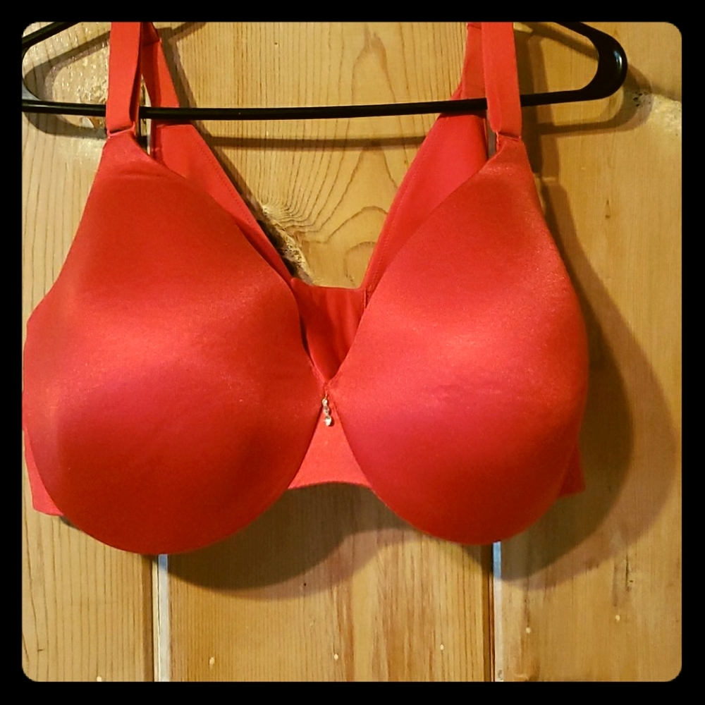 Bright red bra with sparkly accent!